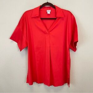 Chico’s Red‎ Collard Cotton-Stretch Popover Top Size 12/14